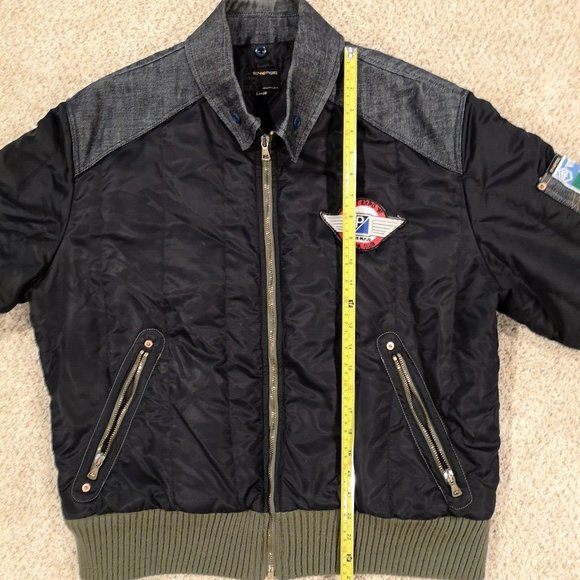 VTG Energie Men's LRG Bomber Jacket Italian90s Vespa Scoot Expo Denim collar - Picture 15 of 16